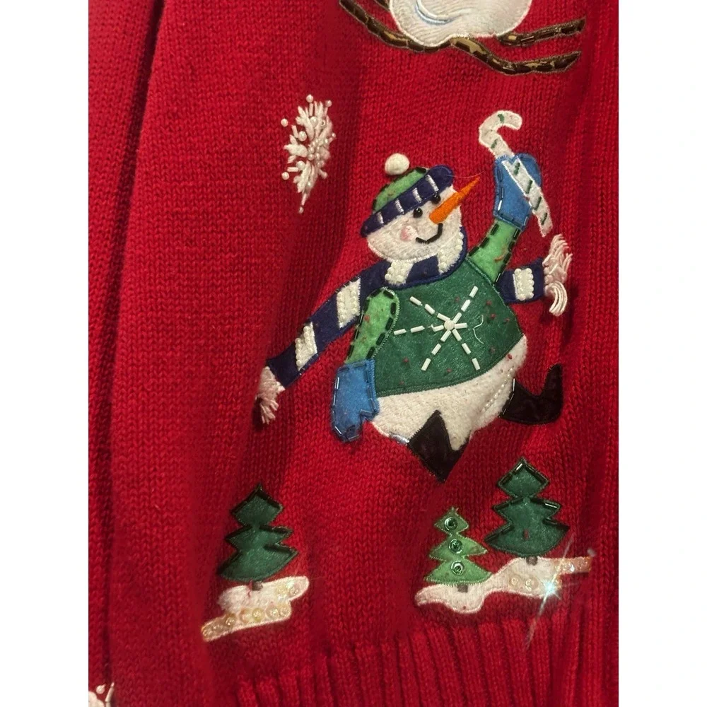 VTG Ms. Lee Winter  XL‎ Sweater Women's Cardigan Snowmen Embroidered Full Zip